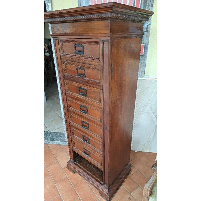 Industrial Vintage Walnut Filing Cabinet, 1930s For Sale - Image 3 of 7