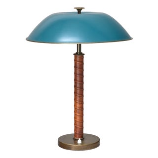 Brass and Leather Table Lamp by Bertil Brisborg for Nordiska Kompaniet, Sweden, 1940s For Sale