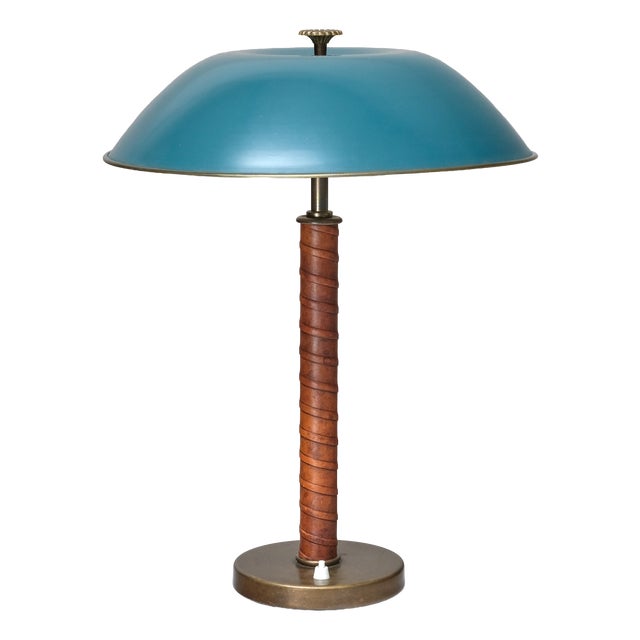 Brass and Leather Table Lamp by Bertil Brisborg for Nordiska Kompaniet, Sweden, 1940s For Sale
