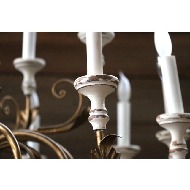 1970s 1970s Italian 18-Light Carved Wood & Gilt Metal Chandelier For Sale - Image 5 of 18