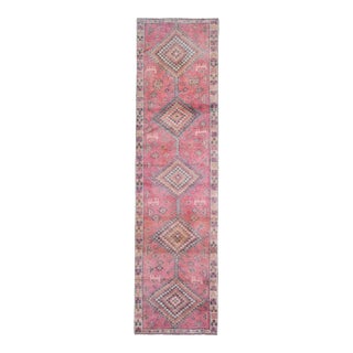 1970s Vintage Turkish Oushak Handmade Wool Cotton Pink Runner Rug For Sale