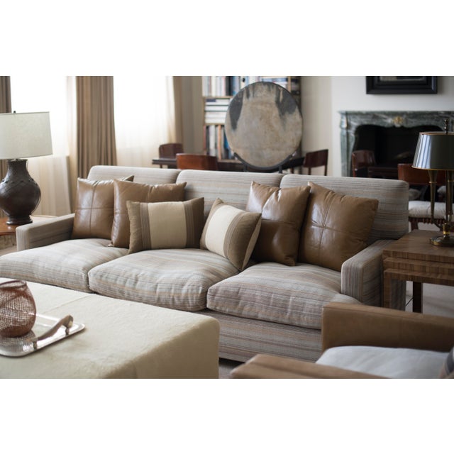 Traditional Custom Upholstered Sofa With Decorative Cushions For Sale - Image 3 of 13