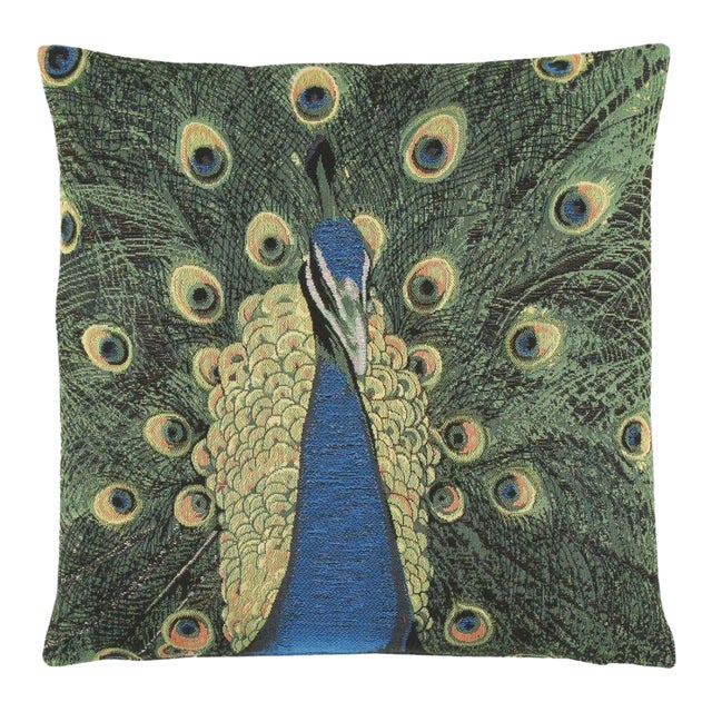 Peacock Tapestry Cushion With Feather Filler - 46x46cm (18"x18") For Sale