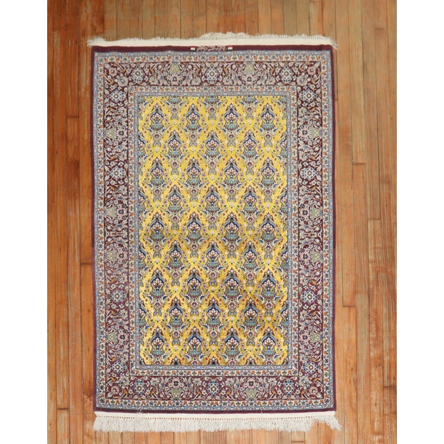 Vintage Persian Isfahan Part Silk Carpet - 3'7" x 5'6" For Sale In New York - Image 6 of 10