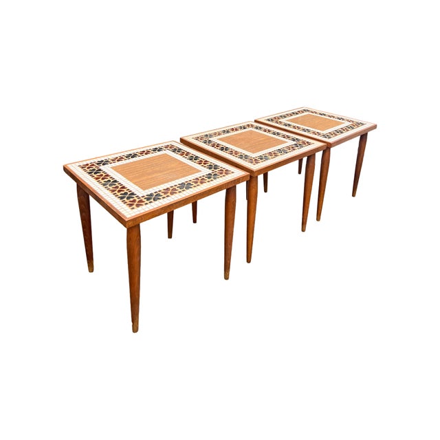 Vintage Modern 3 Stacking Nesting Tables Tile Top Design True mid century modern design in beautiful tile top Stacking set...