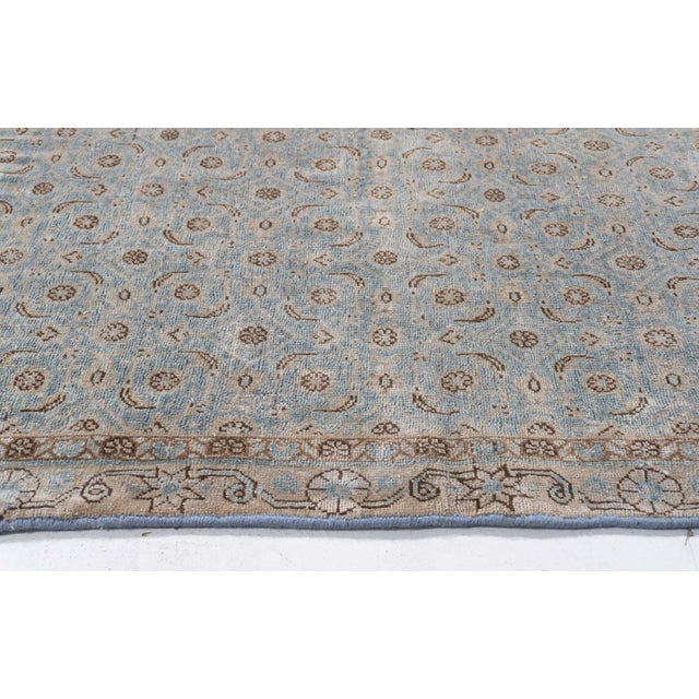 Antique 1910 Blue Tabriz Hand Knotted Runner - 3ft 3in X 15ft 4in For Sale - Image 9 of 12