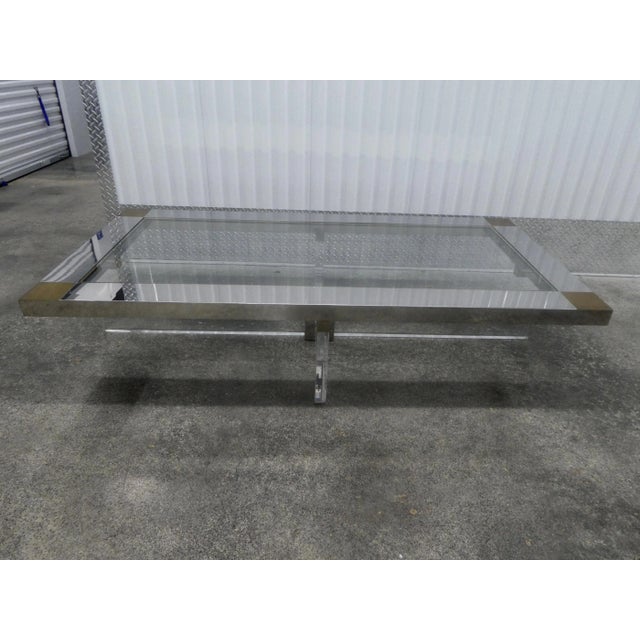 Stainless Steel , Brass and Lucite Rectangular Coffee Table For Sale - Image 10 of 12