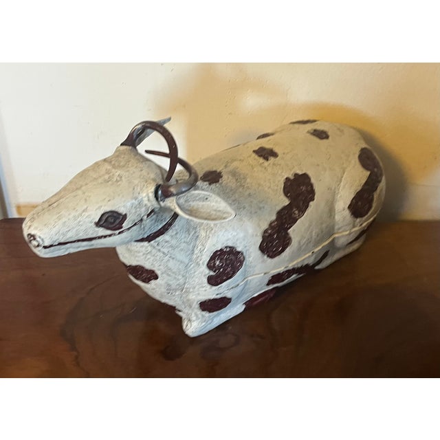 Antique Chinese Paint Decorated Metal Spotted Cow Box For Sale - Image 4 of 12