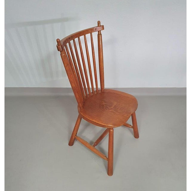 Spindle Back Dining Chairs in Oak from De Ster Geldermalsen with Carved Backrests, 1960s, Set of 6 For Sale - Image 5 of 18