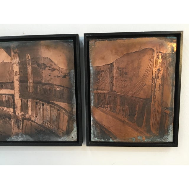Mid-Century Modern “Golden Gate Bridge “ Triptych Custom Framed Vintage Printing Plates For Sale - Image 3 of 11