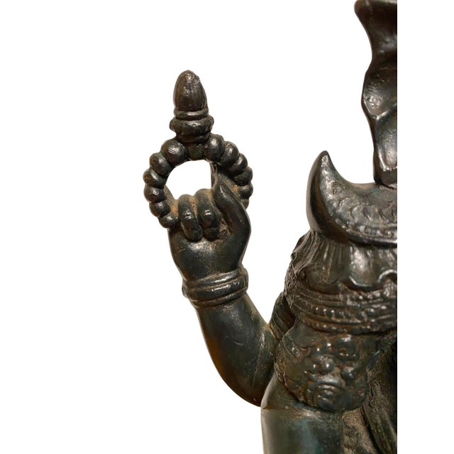 Antique Bronze Ganesha Statue Khmer Style Hindu 4-Arm Elephant God Sculpture For Sale - Image 11 of 18