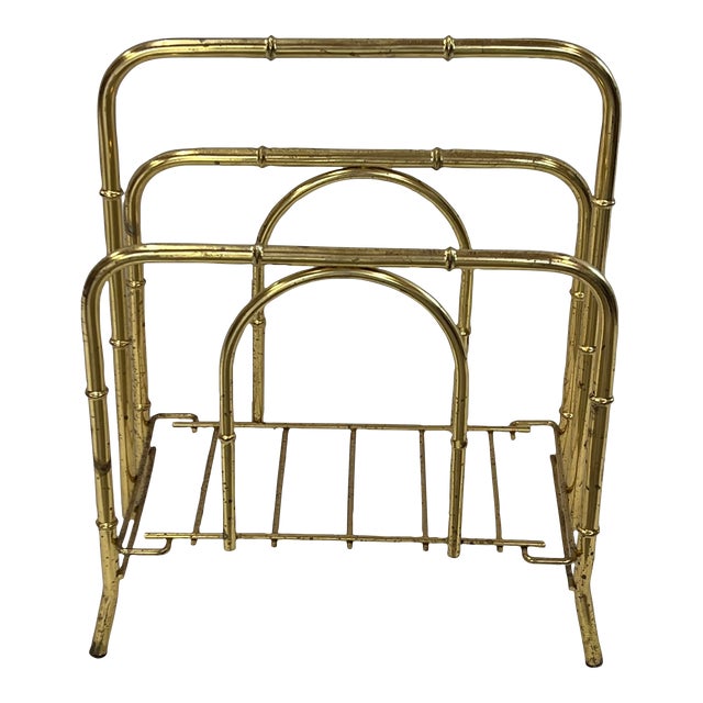 Hollywood Regency Faux Bamboo Magazine Stand For Sale