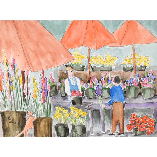 Flower Market - Original Watercolor on Paper Original watercolor of a flower seller by Ken L. Stephens (American. 20th...