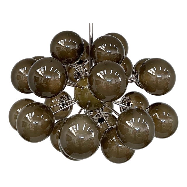 21st Century Ovale Polished Nickel Frosted Smoky Murano Sputnik Chandelier by Fabio LTD For Sale