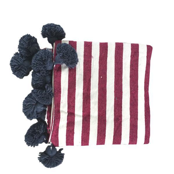 2010s Raspberry White Chambray Pompom Throw For Sale - Image 5 of 5