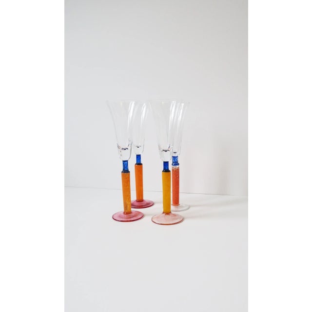 1990s Orange Art Glass Champagne Flute Glasses, Set of 4 For Sale In New York - Image 6 of 13