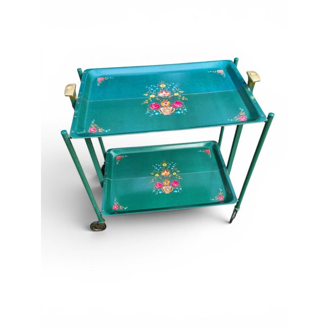 Green Folding Green Trolley with Floral Decor, 1960s-1970s For Sale - Image 8 of 12