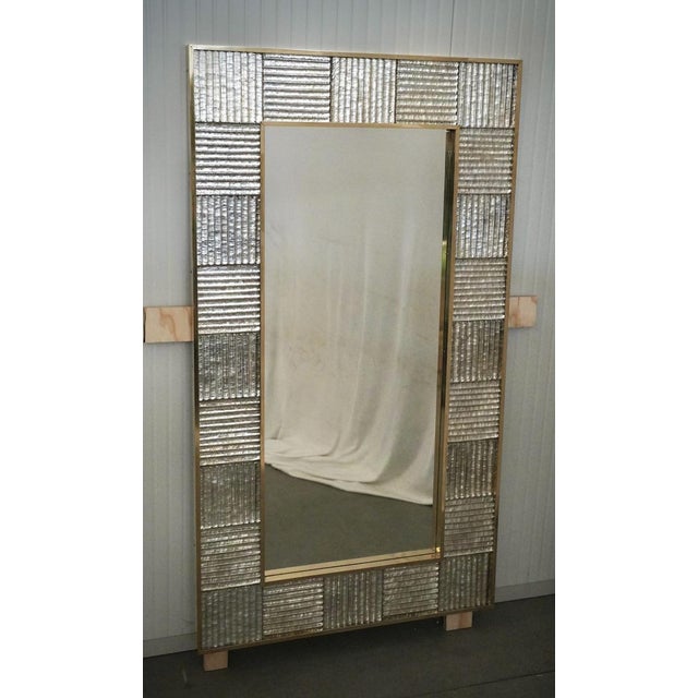 2000 - 2009 Mid-Century Italian Murano Silver Art Glass and Brass Console Wall Mirror For Sale - Image 5 of 11