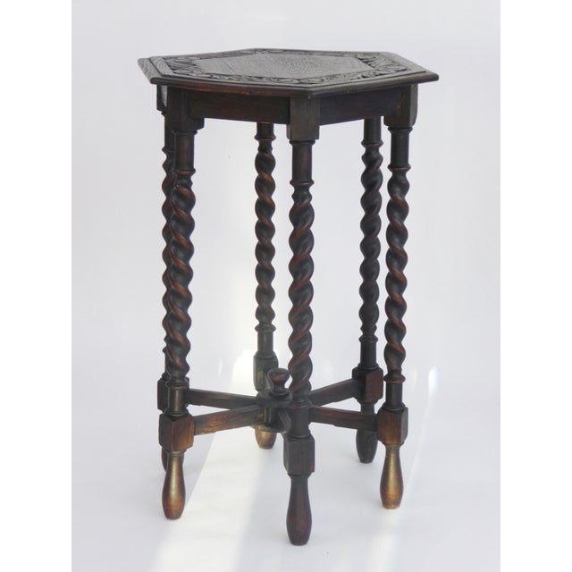 Hexagonal Barley Twist Side Table in Oak For Sale - Image 11 of 11