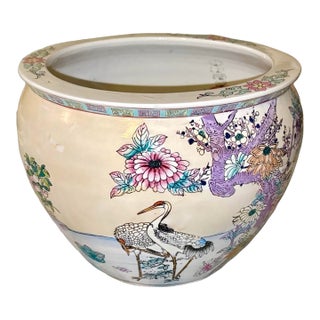 Mid 20th Century Famille Rose Fishbowl Planter With Hand‑Painted Koi For Sale