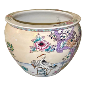 Mid 20th Century Famille Rose Fishbowl Planter With Hand‑Painted Koi