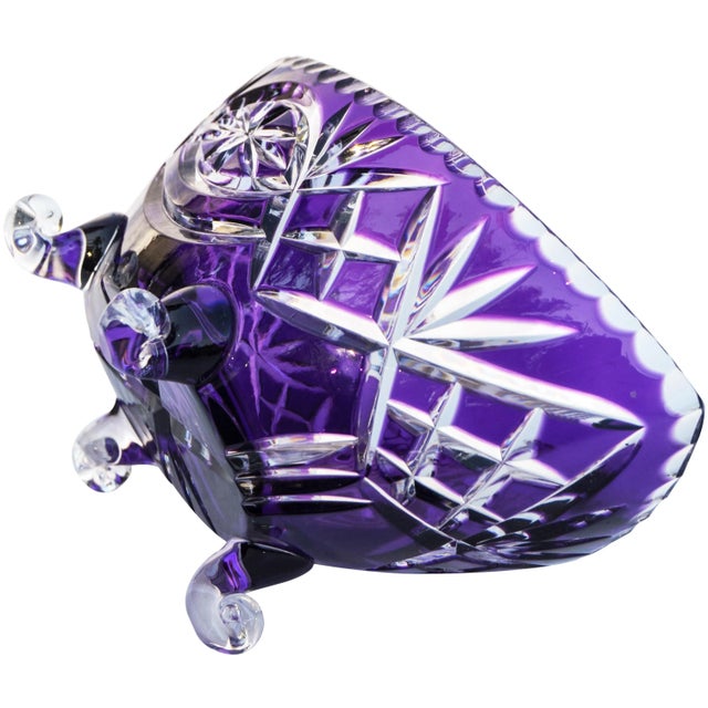 Glass Amethyst Purple Crystal-Cut Footed Bowl For Sale - Image 7 of 8