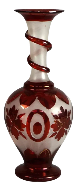 Antique Bohemian Blown Glass Vase with Flowers & Applied Elements Circa 1900