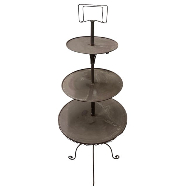 Vintage 3-Tier Dark Bronze Metal Plant Stand & Tiered Display Tower For Sale In West Palm - Image 6 of 12