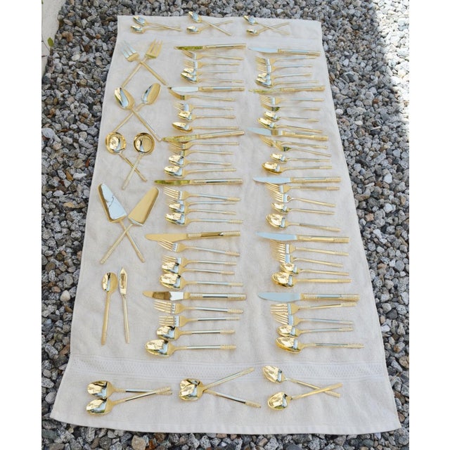 Contemporary Modern Flatware Stainless Steel Gold Tone Korea 82 Piece Collection For Sale - Image 12 of 18