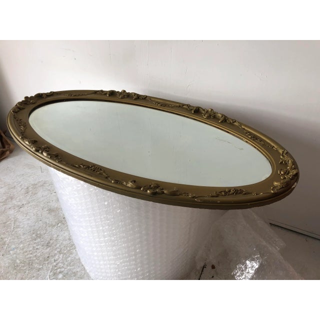 Olive Vintage Oval Mirror Plaster Molded Frame 45x23 For Sale - Image 8 of 10