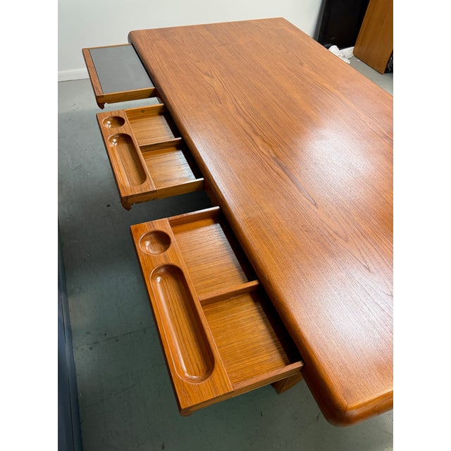 Brown Dyrlund Danish Teak Executive Desk With Rounded Drum Pedestal Base, C. 1970s For Sale - Image 8 of 12