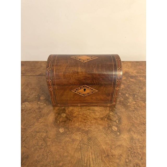 Antique Walnut Tea Caddy with Tunbridge Inlay, 1880 For Sale - Image 4 of 9