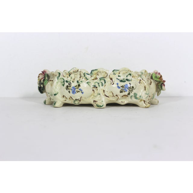 1930s 1930’s Italian Renaissance Revival Nova Rose Floral Faïence Ceramic Hand Painted Jardiniere Planter, Made in Italy For Sale - Image 5 of 11