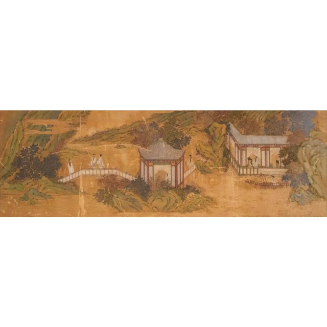 Chinoiserie Framed Chinese Garden Scene on Painted Silk 19th Century Chinoiserie For Sale - Image 3 of 9