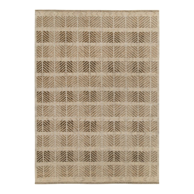 Scandinavian style hemp kilim in Beige, Brown Geometric Pattern by Rug & Kilim - 3x12 For Sale
