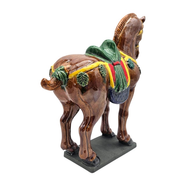 Tang Style Sancai Glaze Ceramic War Horse Sculpture, 12.5" For Sale - Image 11 of 15