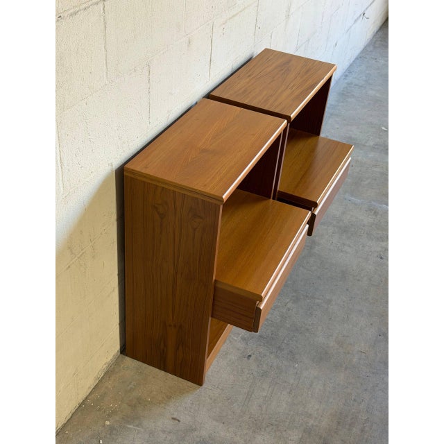 Teak Nightstands Set of 2 With Single Drawer and Open Shelf Danish Mid-Century Modern 1970s For Sale - Image 4 of 10