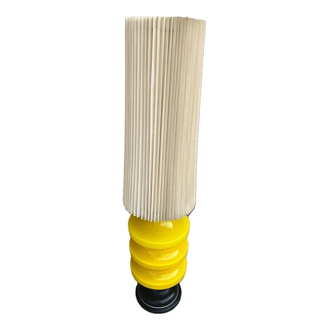 Glass Large Yellow Murano Glass Table Lamp with Pleated Lampshade, 1970s For Sale - Image 7 of 18