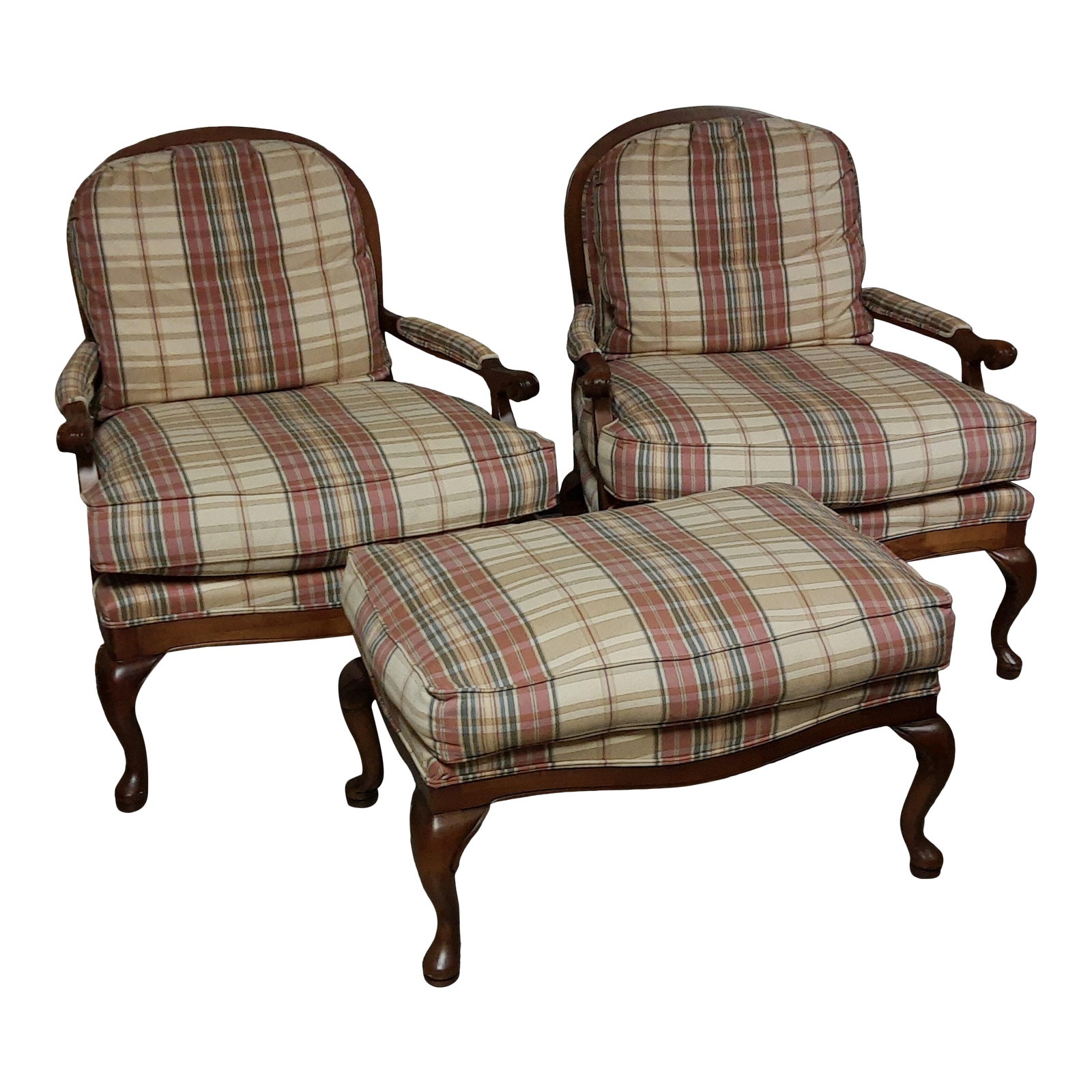 Fairfield Plaid Accent Chairs and Matching Ottoman Set of 3 Chairish