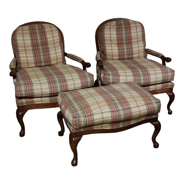 Fairfield Plaid Accent Chairs and Matching Ottoman Set of 3 Chairish
