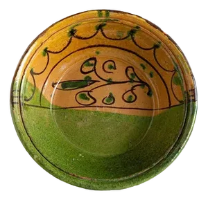 Yellow & Green Bowl in Nabeul Pottery, Early 20th Century
