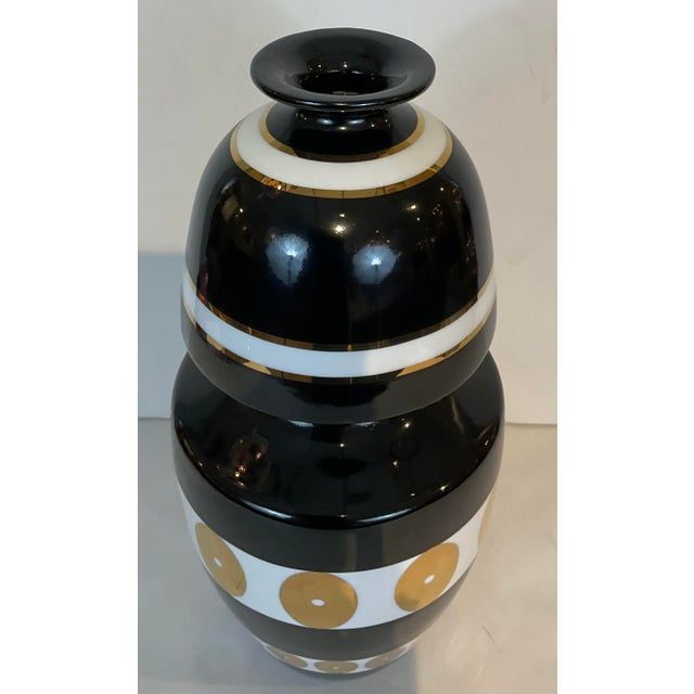 Art Deco Currey & Company Modern Art Deco Style Black, White, and Gold Porcelain Vase For Sale - Image 3 of 5