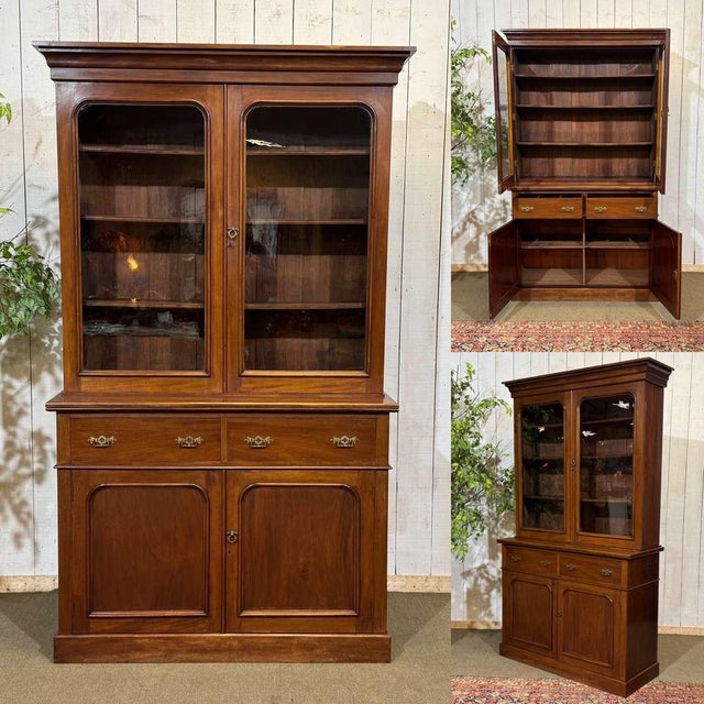 19th-century Victorian mahogany bookcase (two sections) - H=2.11m W=1.20m D=47cm