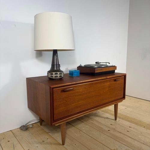 Vintage Scandinavian Low Cabinet with Drop-Leaf Door in Teak, 1960s For Sale - Image 4 of 11