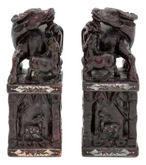 Chinese Carved Hardstone Large Chop Seals, Pair