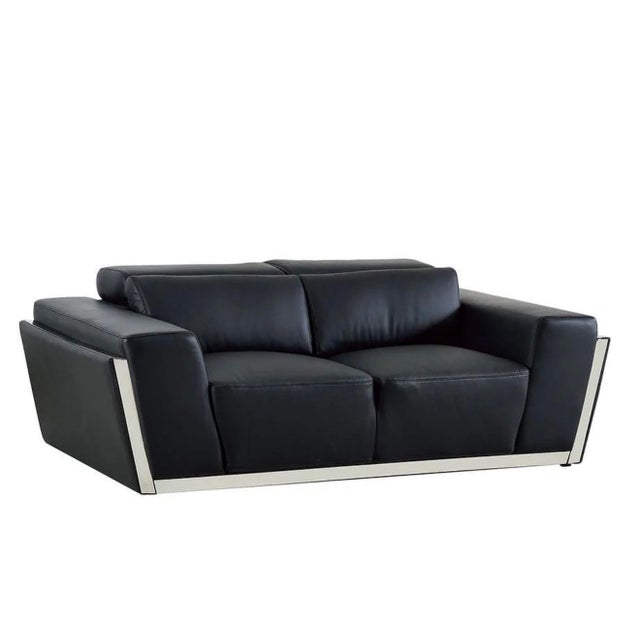 Casa Milano Domo Italian Leather 3-Piece Sofa Set in Black For Sale - Image 4 of 11