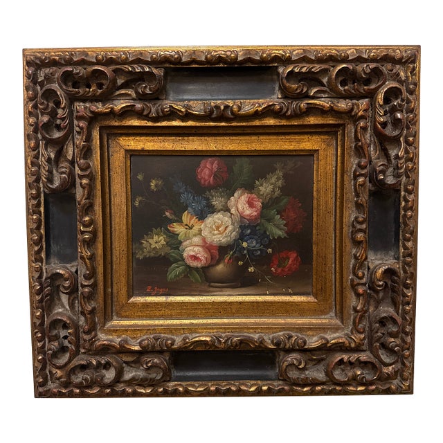 Vintage Floral Still Life Oil Painting Antique 19th-Century Floral Oil Painting C. 1880 in Gilt Frame For Sale