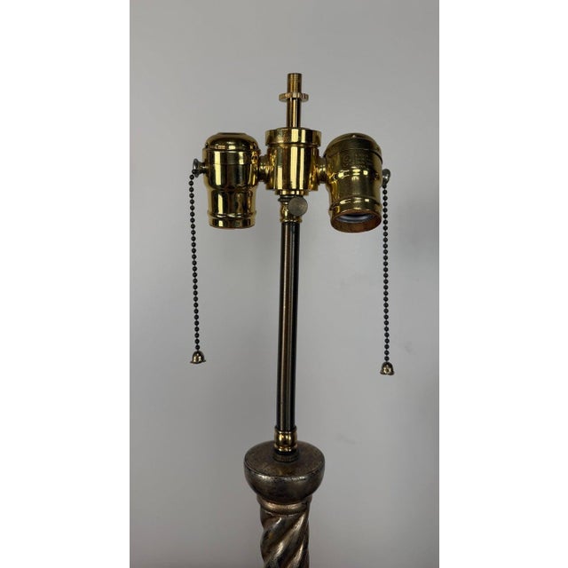 Mid 20th Century Italian Baroque Barley Twist Table Lamps - Silvered and Giltwood - a Pair For Sale - Image 15 of 18