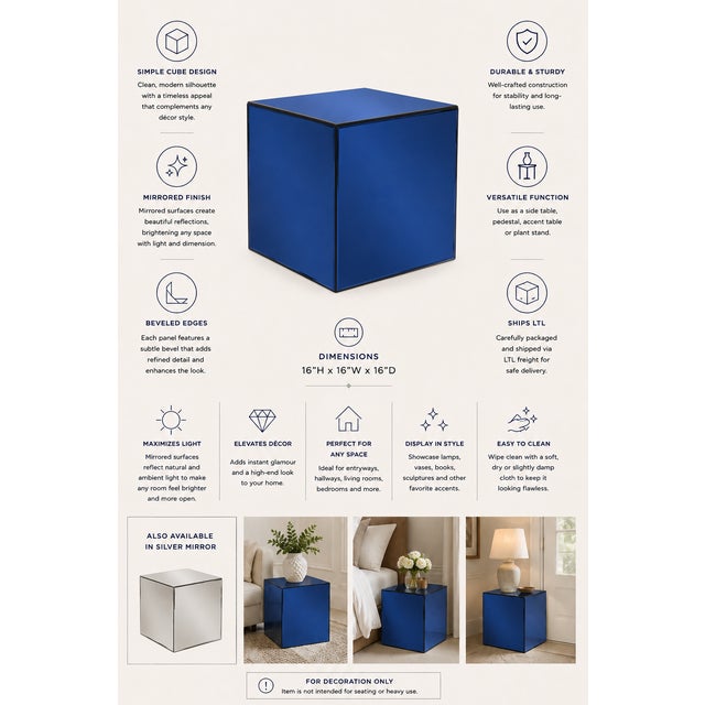 Blue Mirrored Cube Table For Sale In Chicago - Image 6 of 6