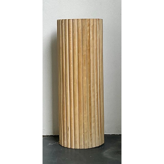Vintage Ribbed Wood and Rattan Small Pedestal For Sale - Image 15 of 15
